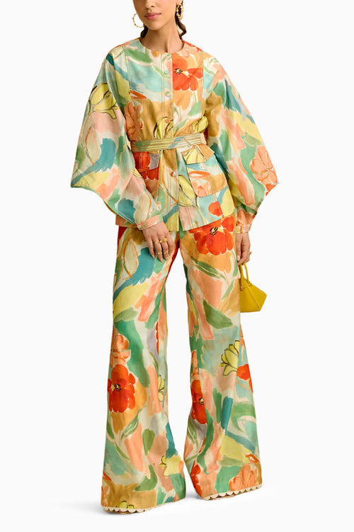 Floral Printed Shirt with Flared Pant