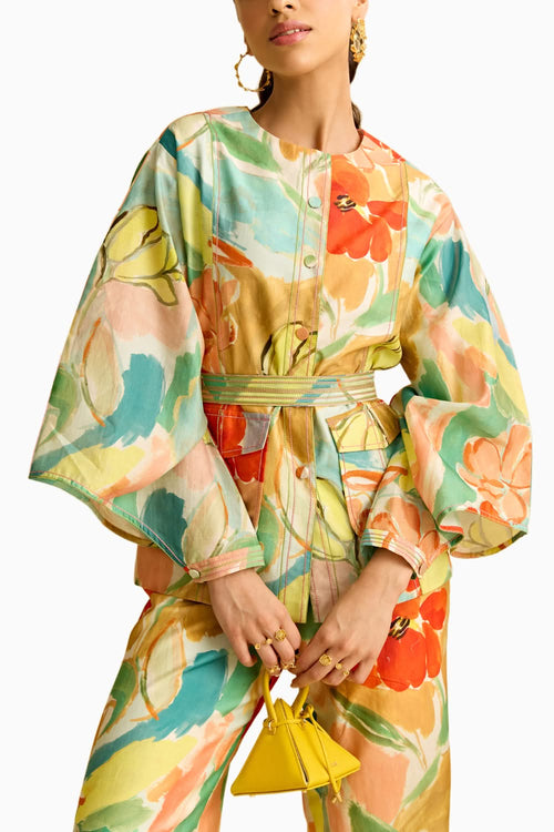 Floral Printed Shirt with Flared Pant