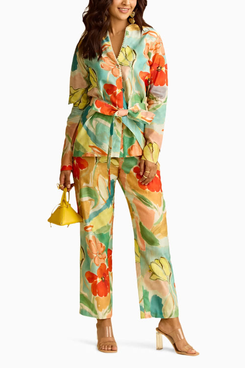 Floral Printed Jacket with Pant