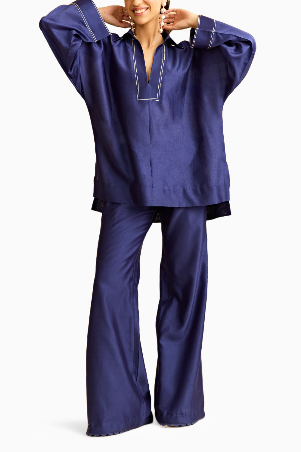 Blue Oversized Shirt with Flared Pant