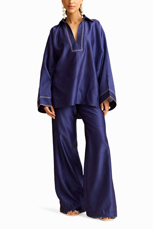 Blue Oversized Shirt with Flared Pant
