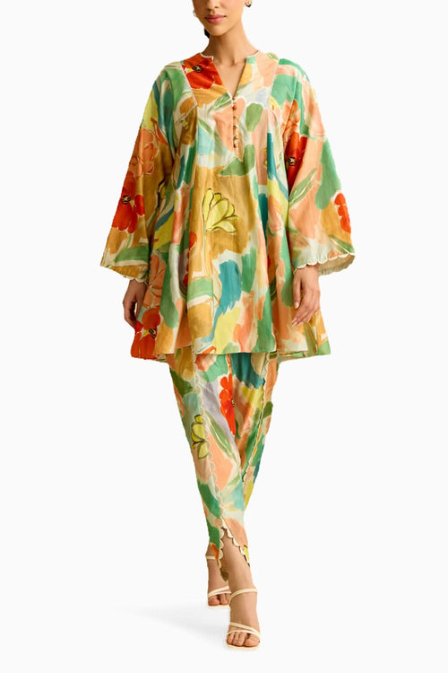 Floral Printed Flared Short Kurta Set