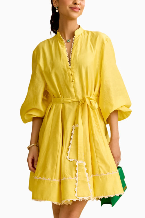 Yellow Chanderi Short Dress