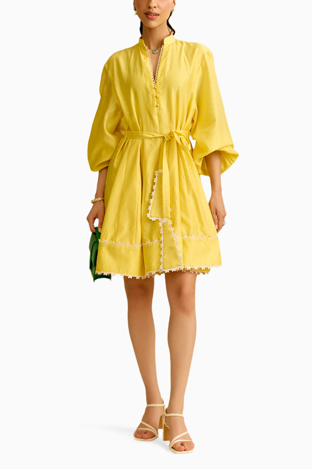 Yellow Chanderi Short Dress