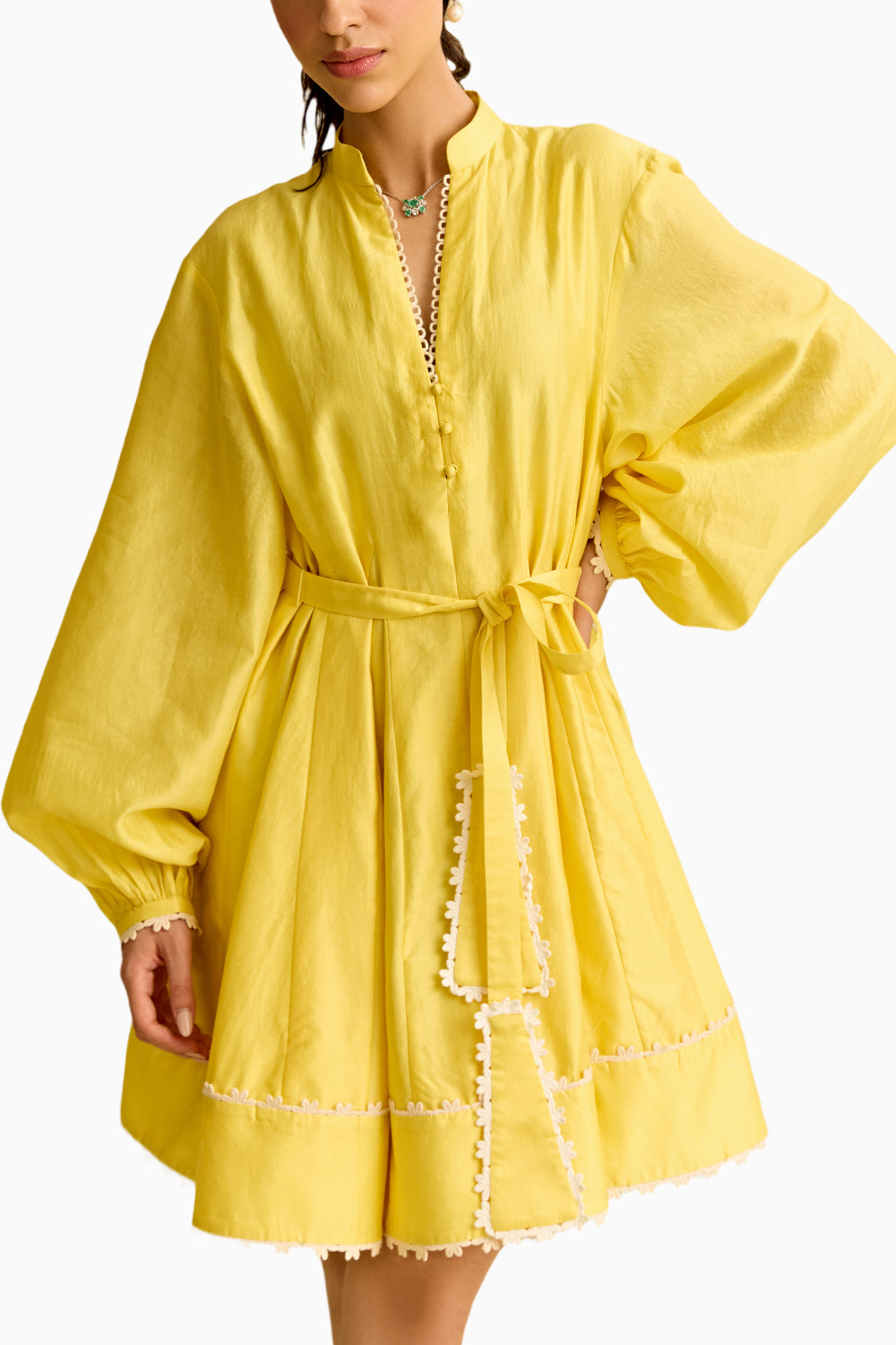 Yellow Chanderi Short Dress