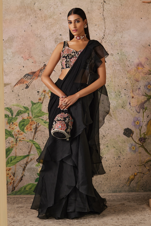 Noir Black Printed Saree Set