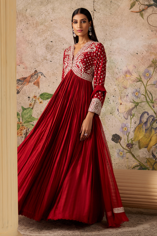Sway Red Ochre Anarkali Set