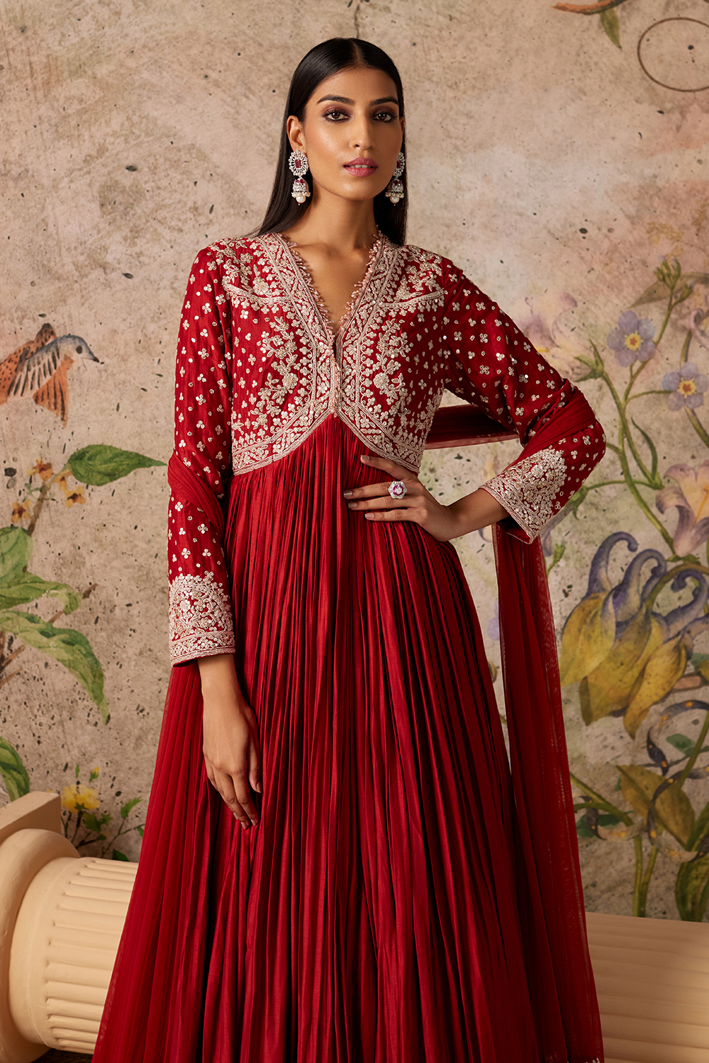 Sway Red Ochre Anarkali Set