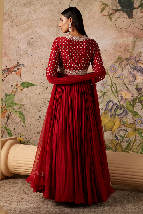 Sway Red Ochre Anarkali Set