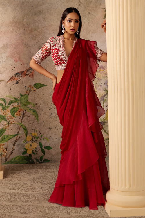 Belle Red Ochre Saree Set