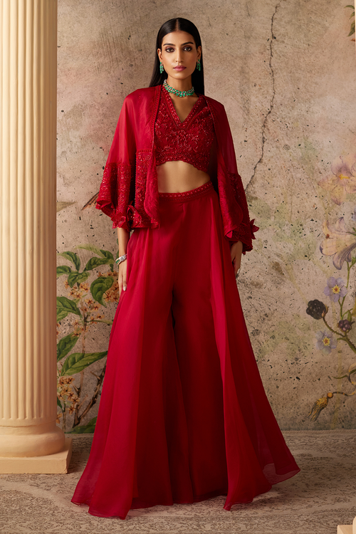 Sashay Red Cape Sharara Set