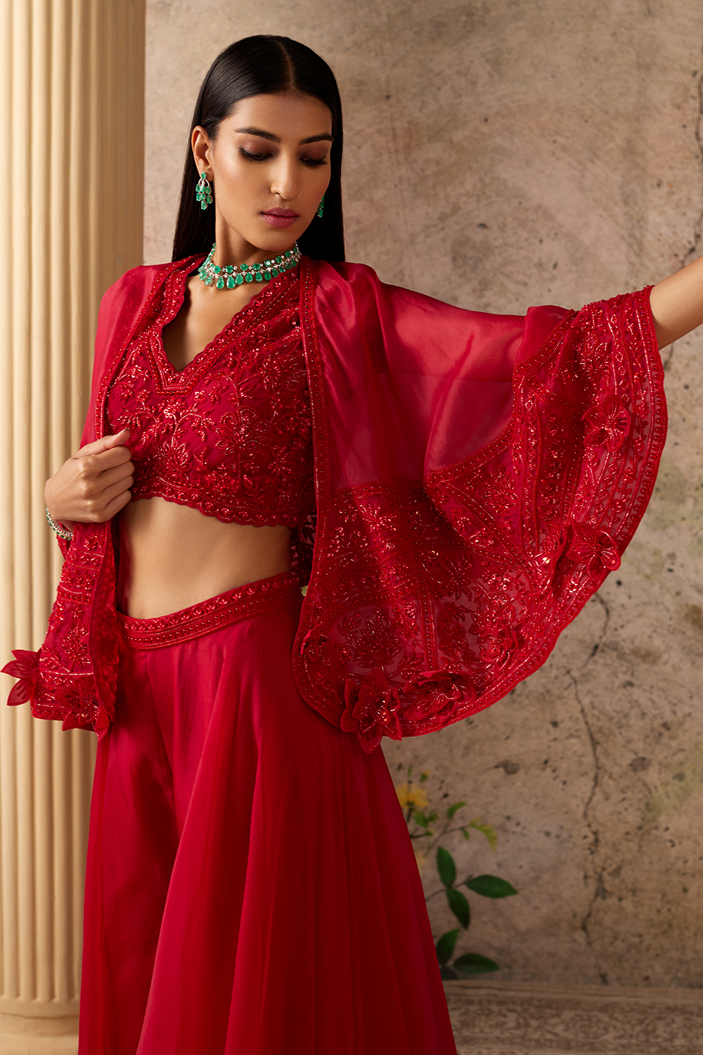 Sashay Red Cape Sharara Set