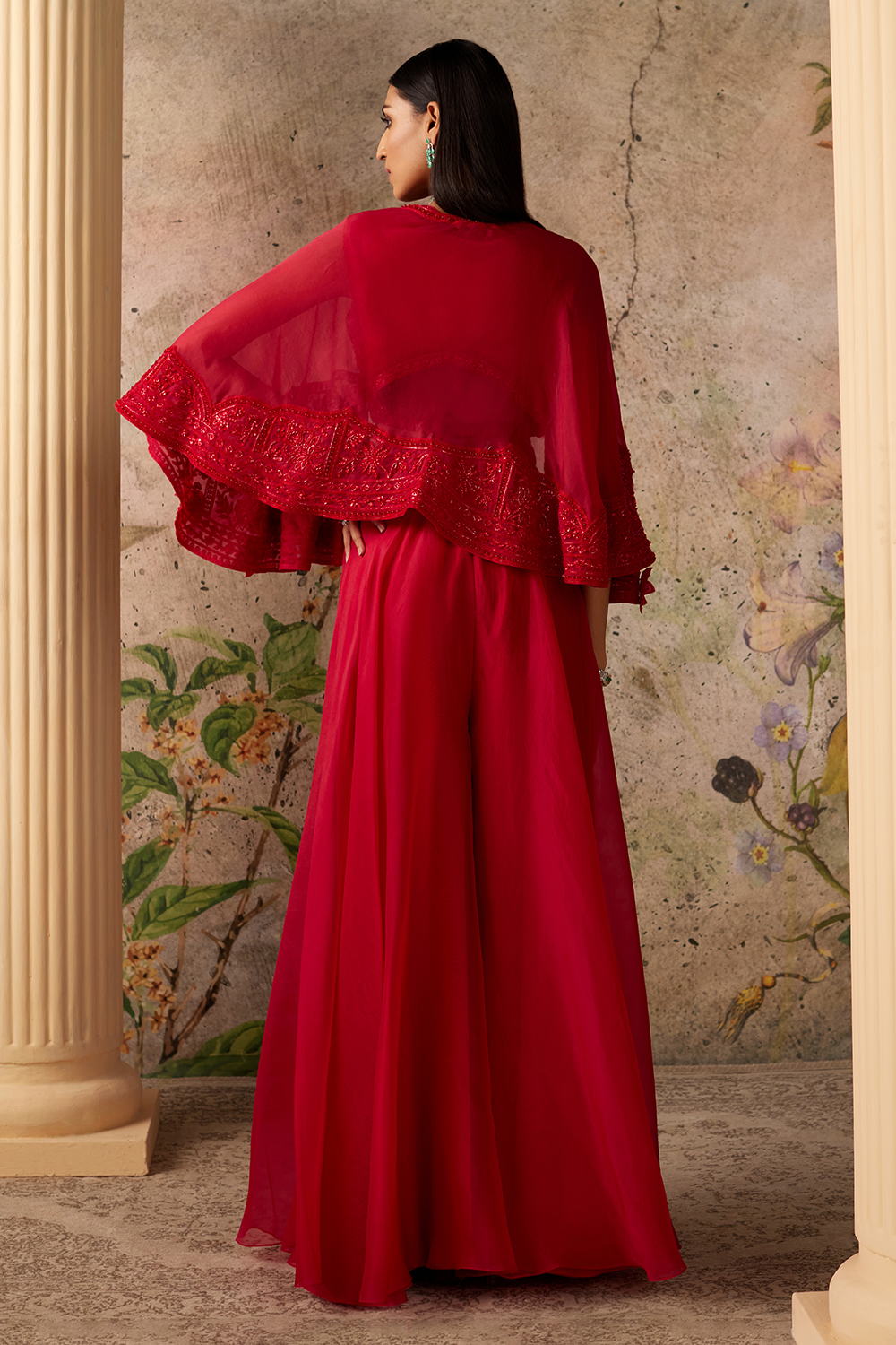 Sashay Red Cape Sharara Set