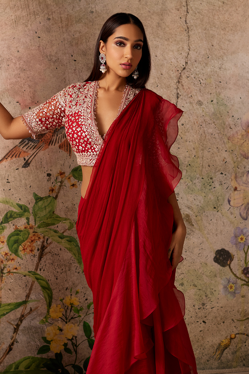 Belle Red Ochre Saree Set
