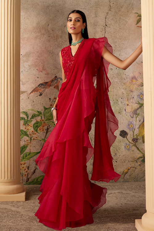 Spotlight Red Saree Set