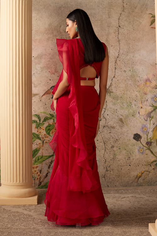 Spotlight Red Saree Set