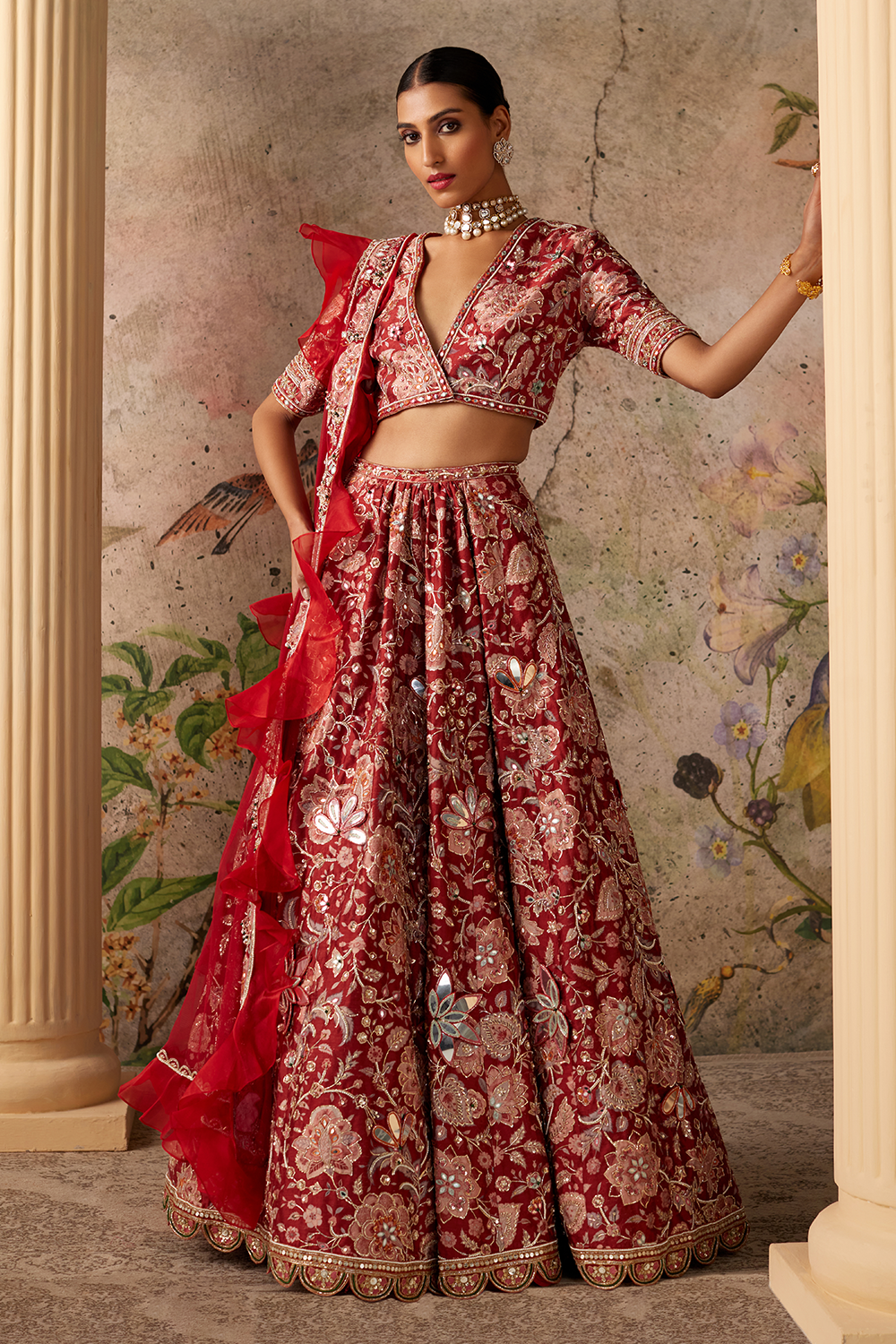 Ace Red Ochre Print Lehenga Set