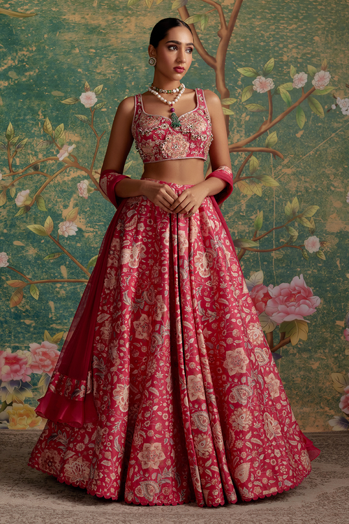 Demi Royal Fuschia Print Lehenga Set