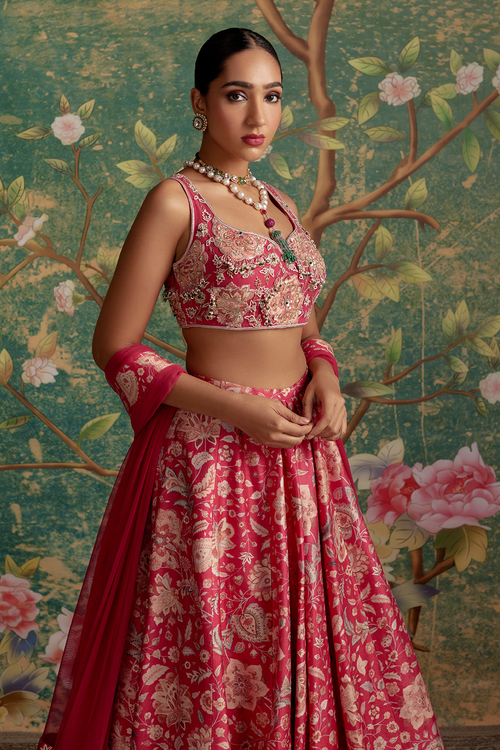 Demi Royal Fuschia Print Lehenga Set