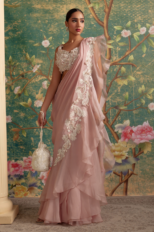 Dainty Dusky Pink Saree Set