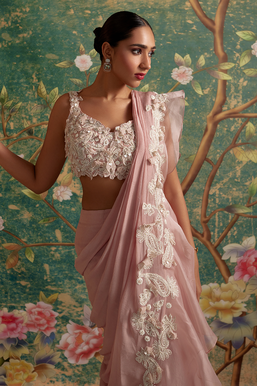 Dainty Dusky Pink Saree Set