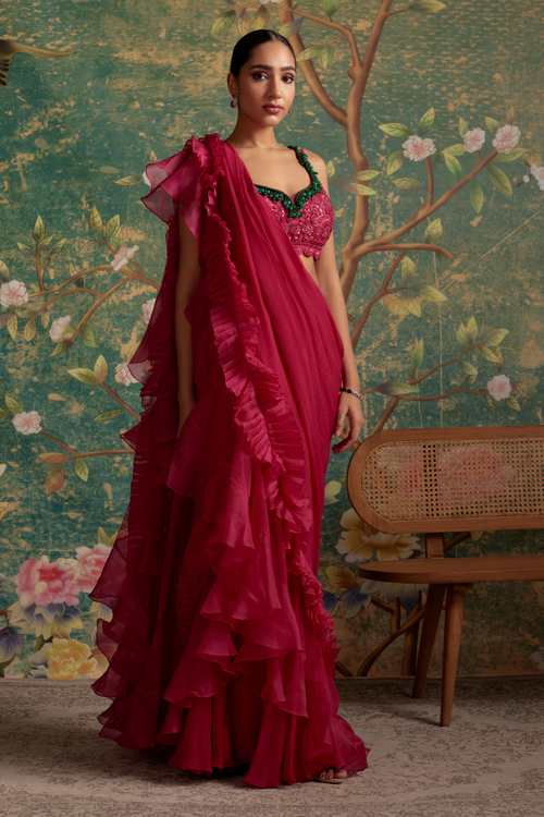 Allure Deep Fuschia Saree Set