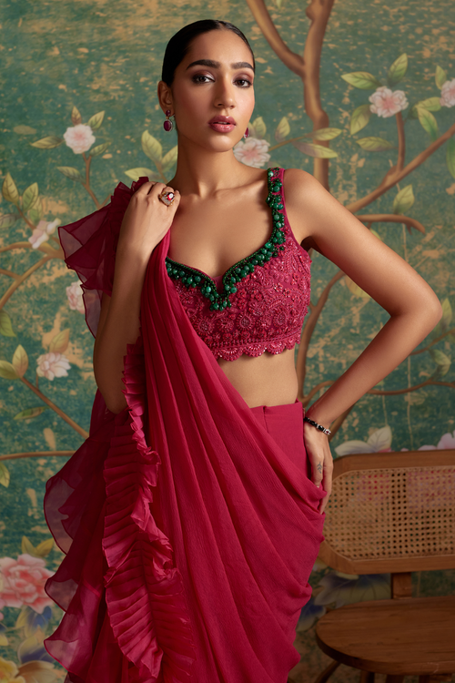 Allure Deep Fuschia Saree Set