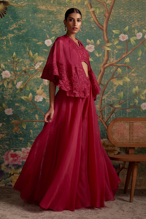 Sashay Deep Fuschia Cape Sharara Set