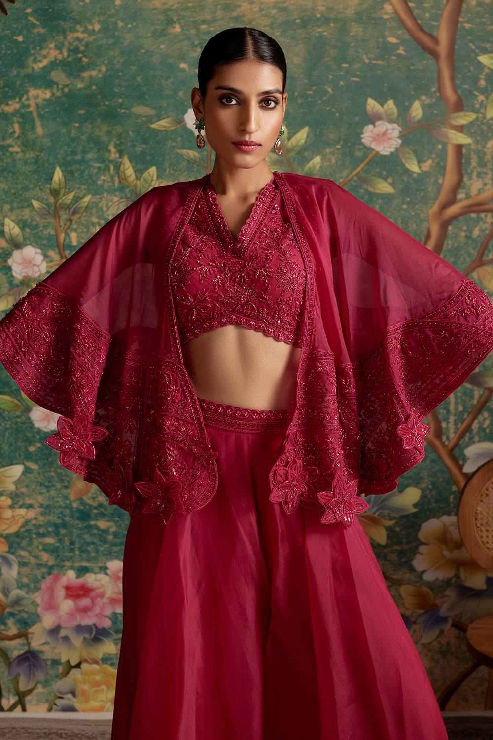 Sashay Deep Fuschia Cape Sharara Set