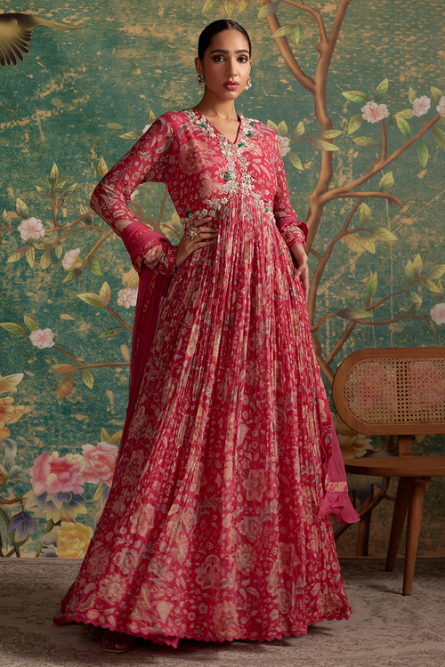 Flair Royal Fuschia Print Anarkali Set