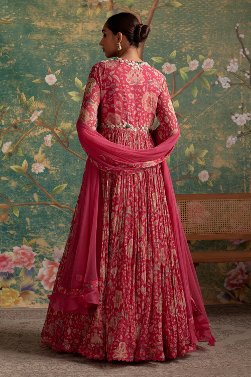 Flair Royal Fuschia Print Anarkali Set
