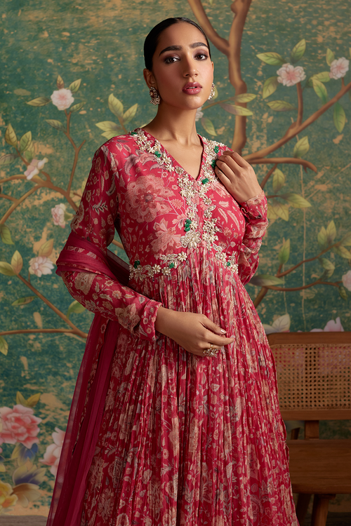 Flair Royal Fuschia Print Anarkali Set