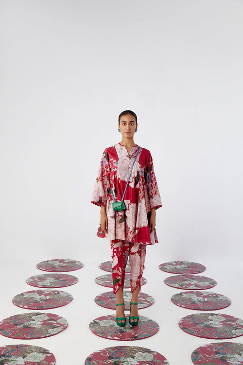 Birdie Red Multicolored Kurta Set