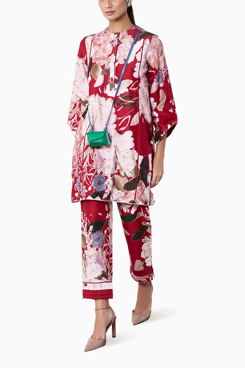 Mawar Red Multicolored Kurta Set