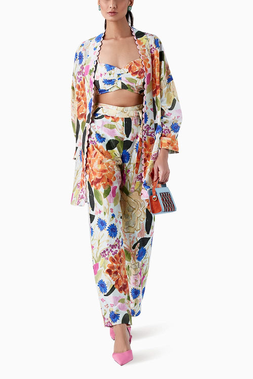 Marguerite Green Multicolored Cape Pants Set