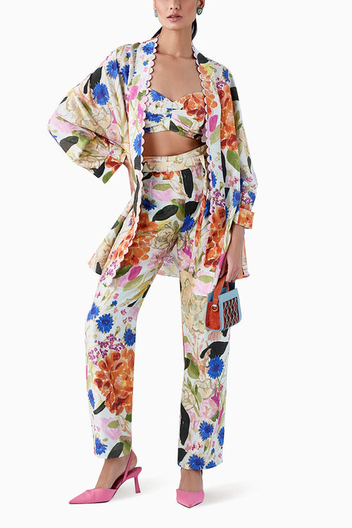 Marguerite Green Multicolored Cape Pants Set