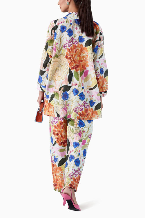 Marguerite Green Multicolored Cape Pants Set