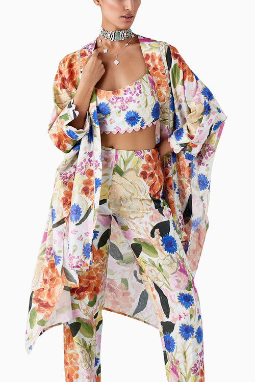 Oleana Green Multicolored Cape Pants Set