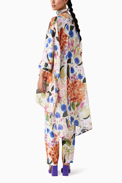 Oleana Green Multicolored Cape Pants Set