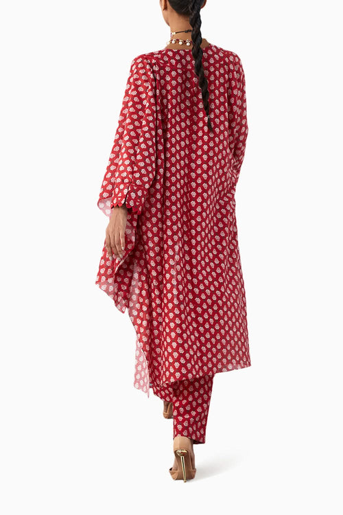 Pema Red Boota Print Cape Pants Set