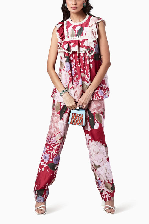 Rhoswen Red Multicolored Pants Set