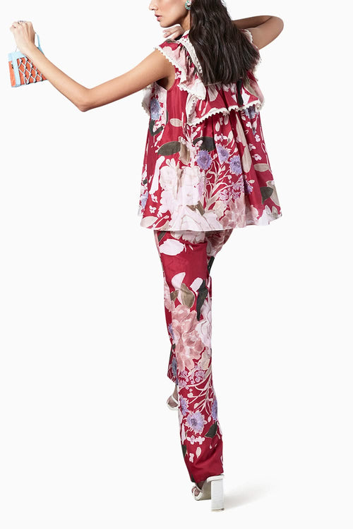 Rhoswen Red Multicolored Pants Set