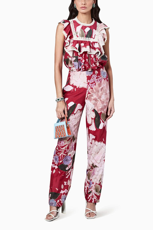 Rhoswen Red Multicolored Pants Set