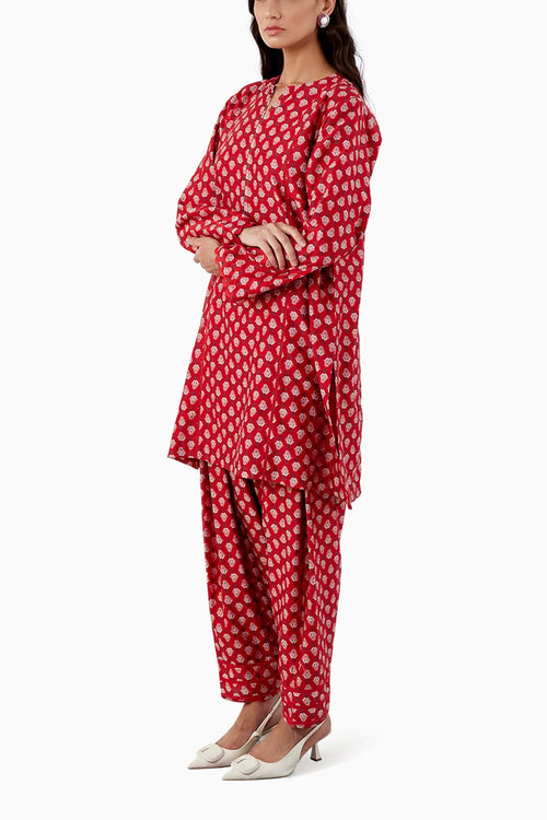 Teryn Red Boota Print Kurta Set