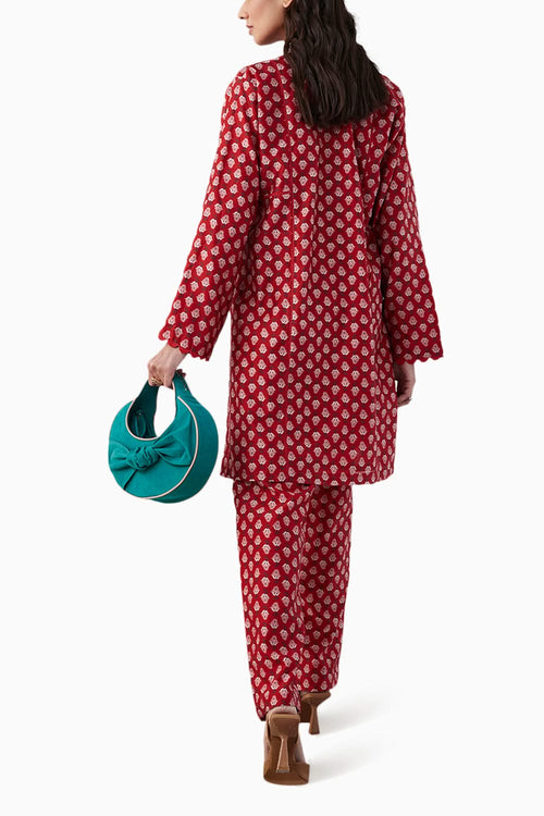 Teryn Red Boota Print Kurta Set
