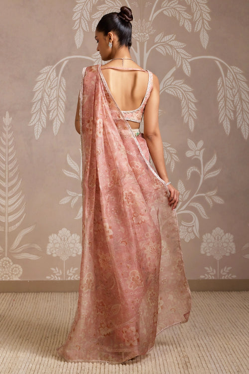 Coral Seam Embellished Sari Set