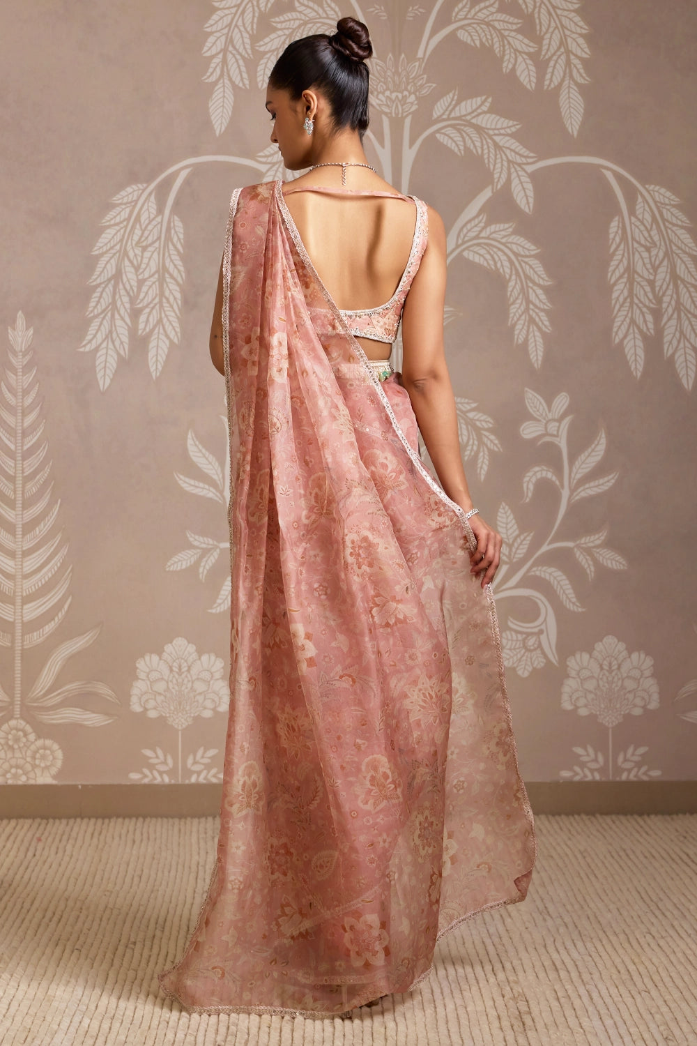 Coral Seam Embellished Sari Set