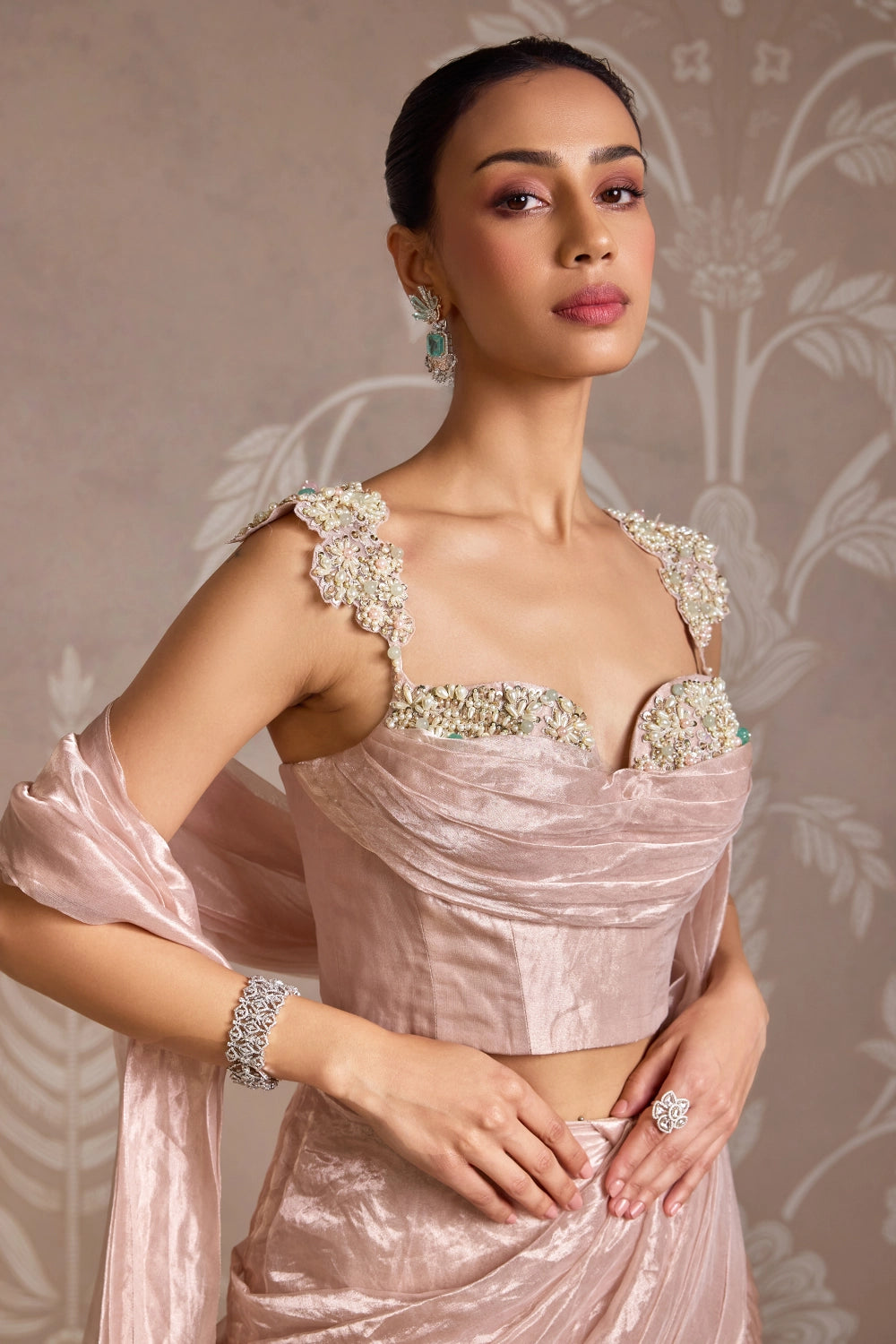 Rose Gold Corset Hem Sari Set