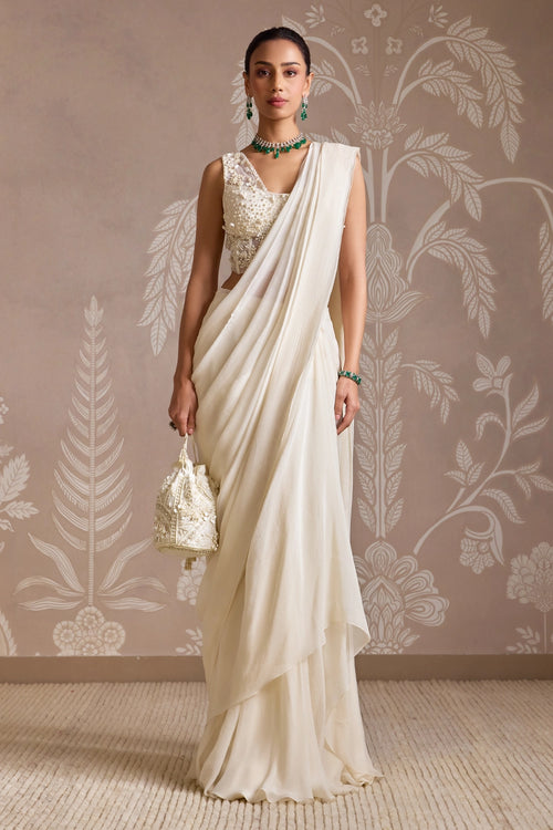 Ethereal Ivory Corset Spindle Sari Set