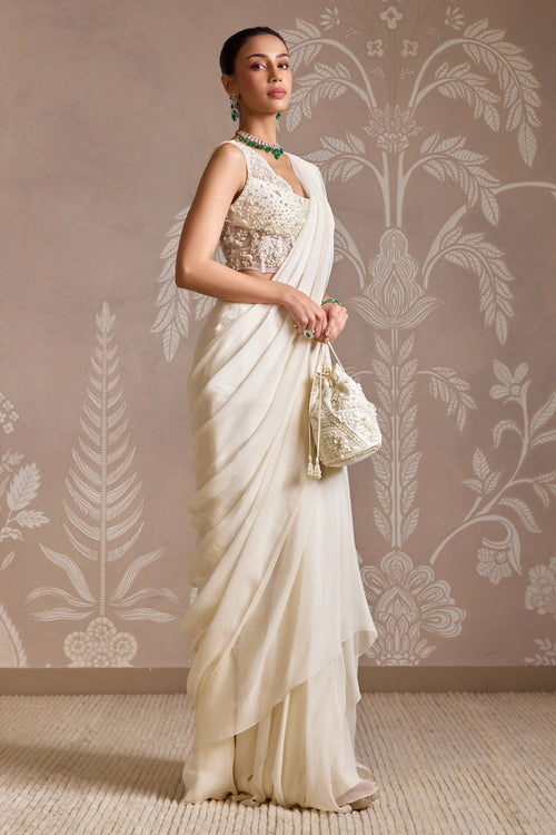 Ethereal Ivory Corset Spindle Sari Set